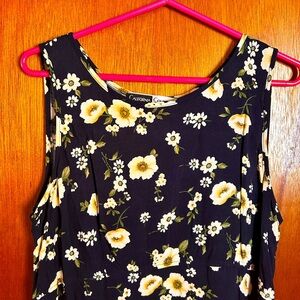 Vtg Y2K 90s California Concepts Women Maxi Dress  Sleeveless Navy Yellow Floral